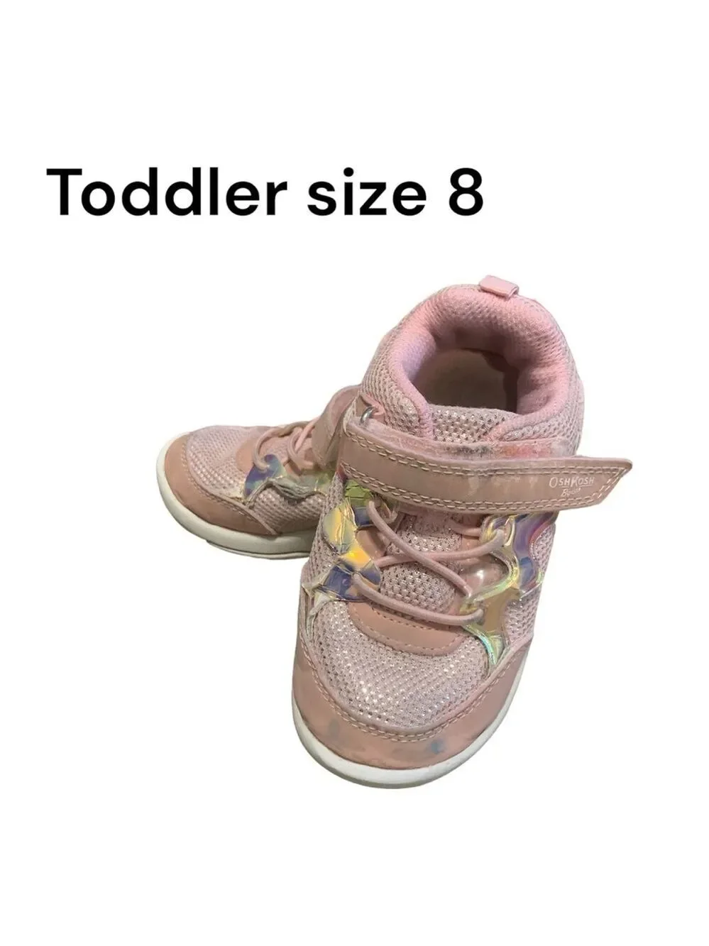 OshKosh B’gosh kids pink shiny sneakers shoes slip-on Velcro closure toddler 8